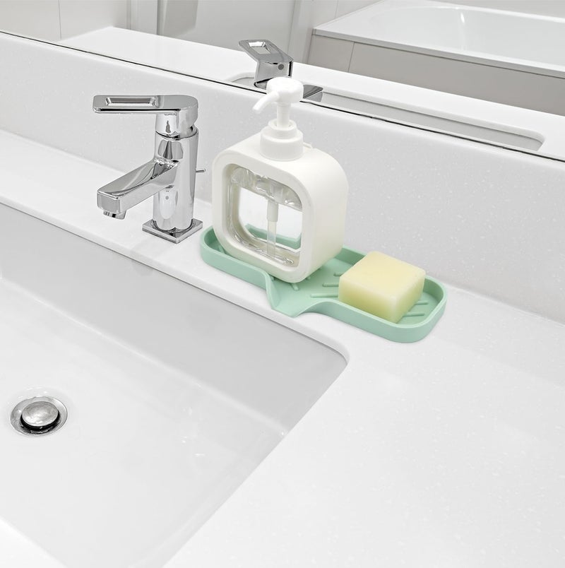 YASMEN Silicone Bathroom Soap Dishes, Sink Sponge Holder for Kitchen, Rubber Soap Dish with Drain, Shower Soap Sponge Tray, Sink or Counter Organizer, for Bar Soap, Bottle, Dish Soap Dispenser- Green - Image 3